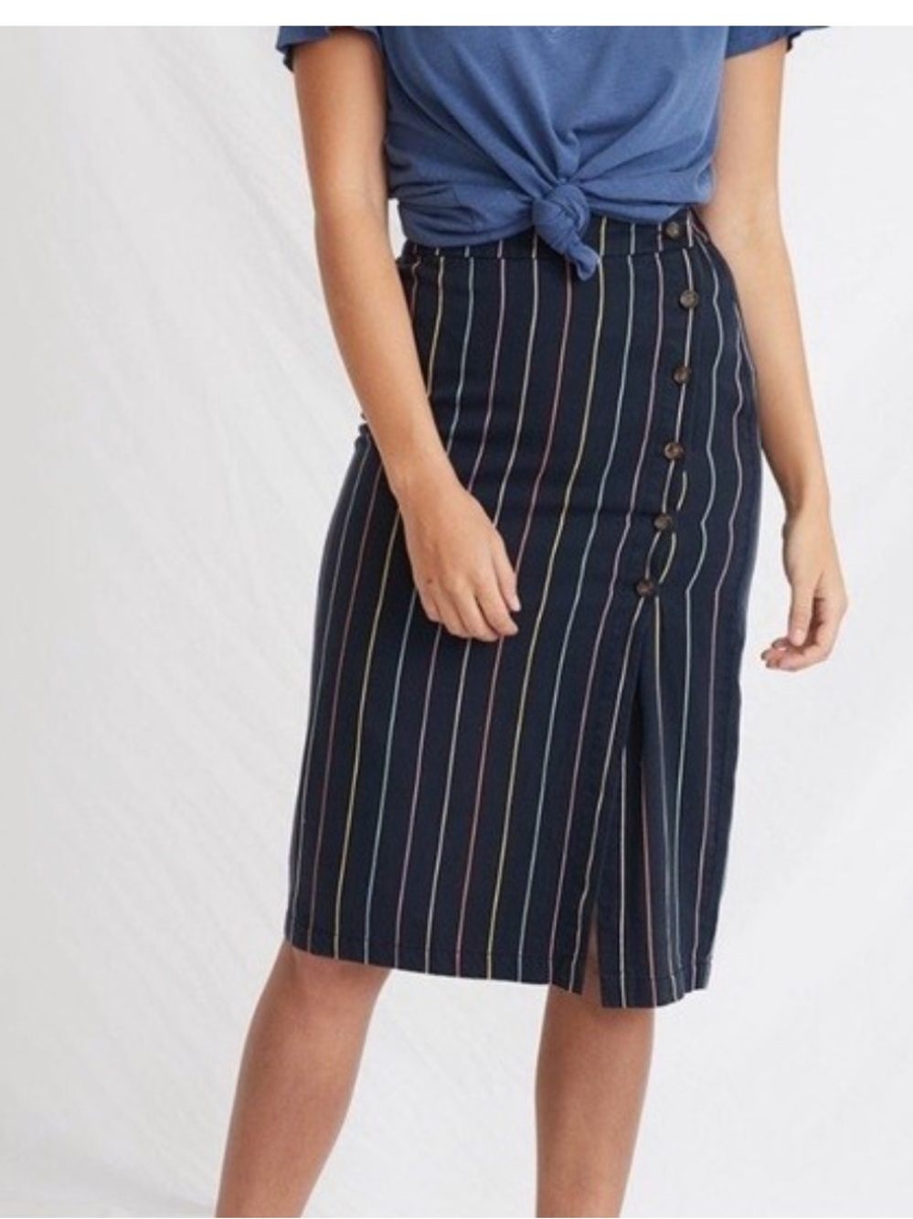 Marine Layer Button Up Striped Midi Skirt  Small - Picture 2 of 10
